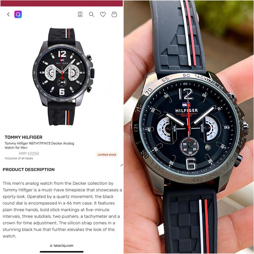 Tommy Hilfiger Quartz Multifunction Black Dial Silicone Strap Watch for Men