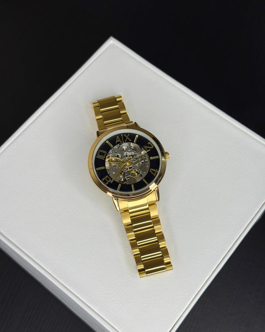 Armani Exchange Men's Gold-Tone Skeleton Dial Watch