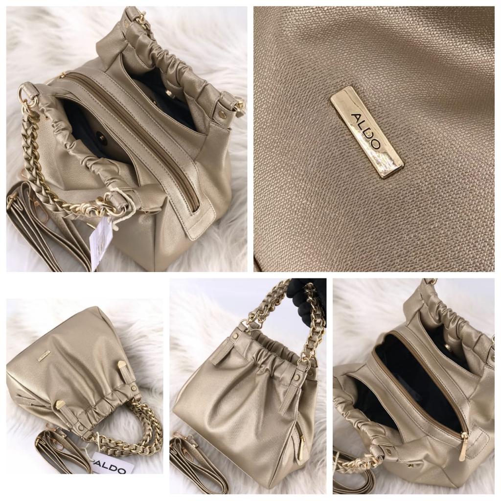 ALDO Black Faux Leather Chain-Strap Bucket Bag