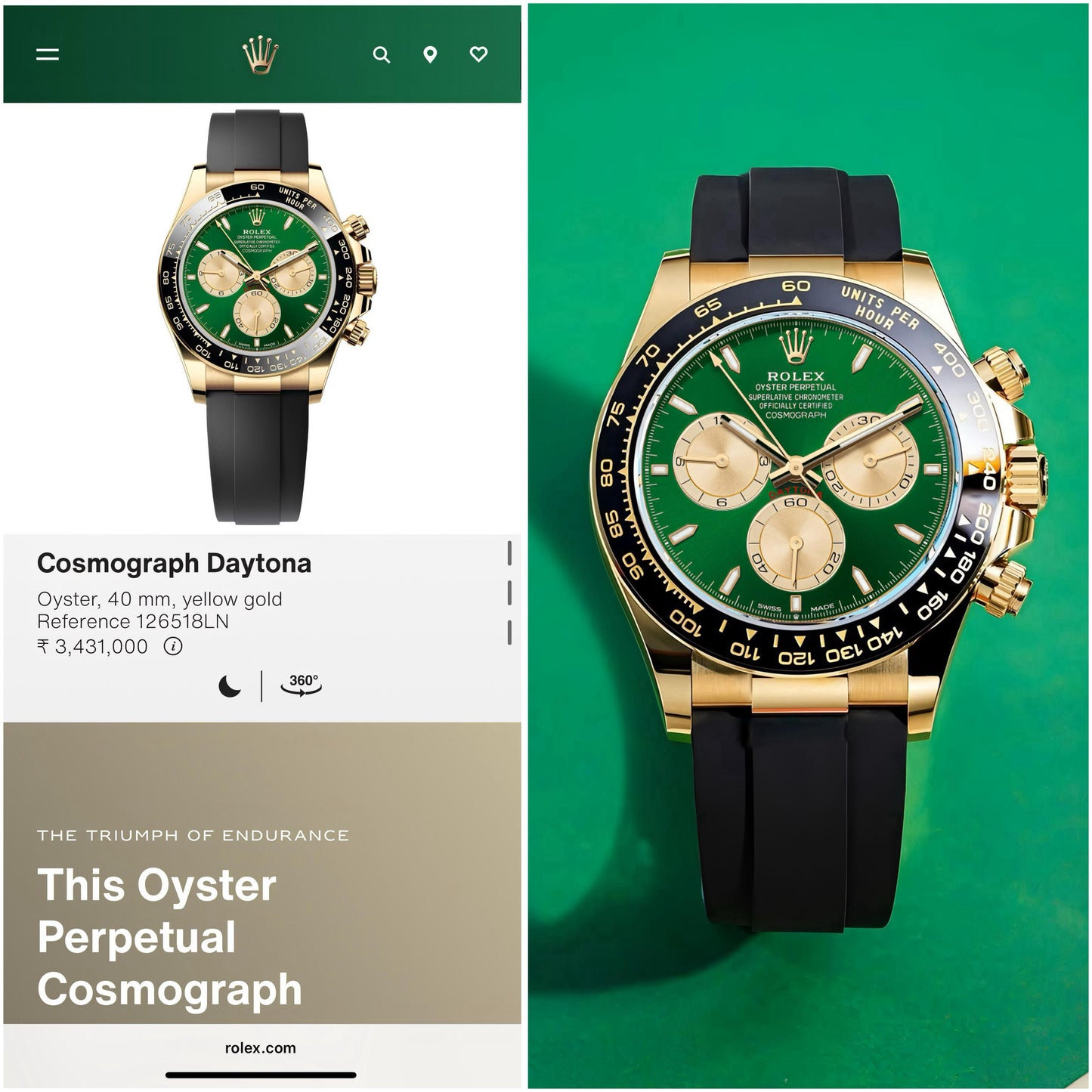 Rolx Cosmograph Daytona – Yellow Gold with Green Dial