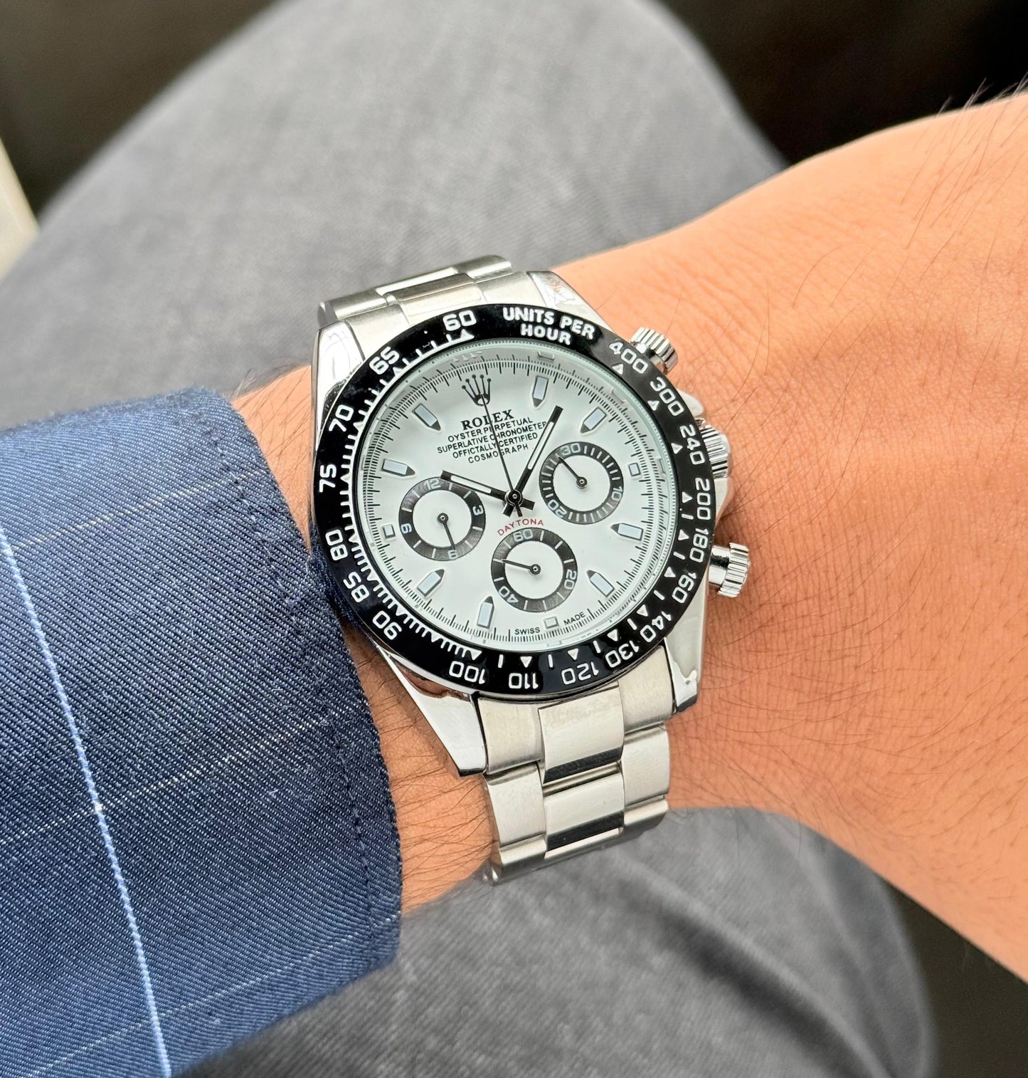 Rolx Cosmograph Daytona – White Dial | Black Ceramic Bezel | 42MM