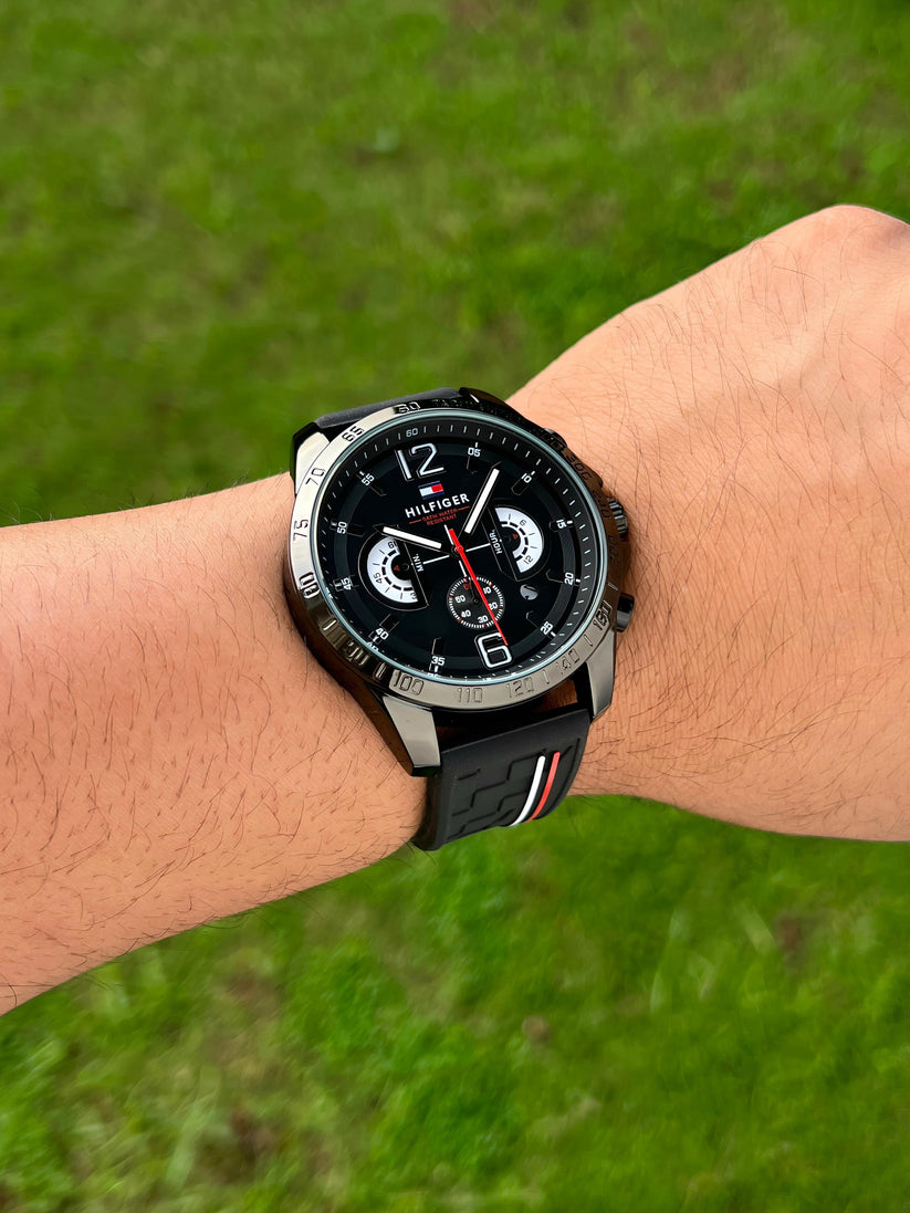 Tommy Hilfiger Quartz Multifunction Black Dial Silicone Strap Watch for Men