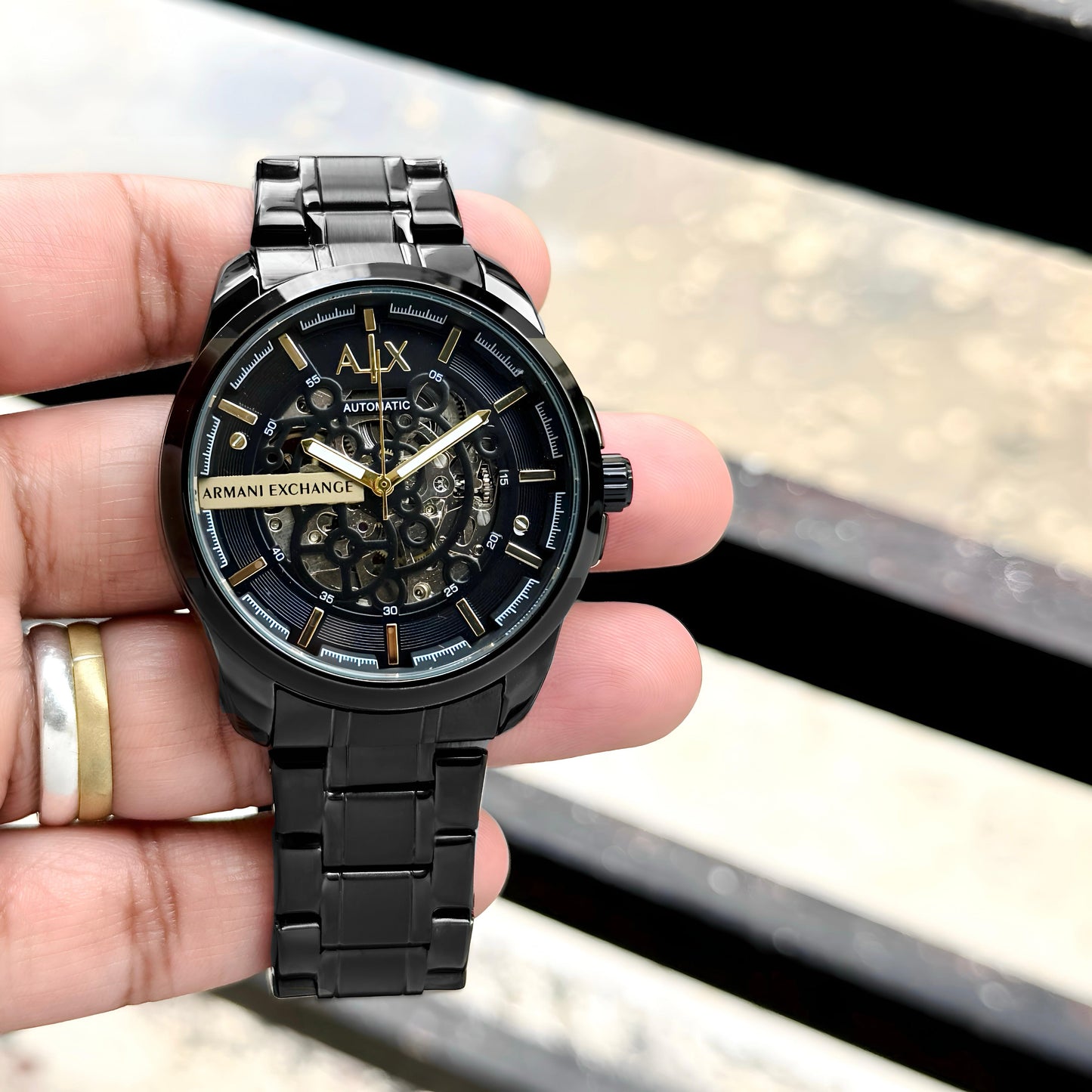 Armani Exchange Hampton Automatic Black Skeleton Watch