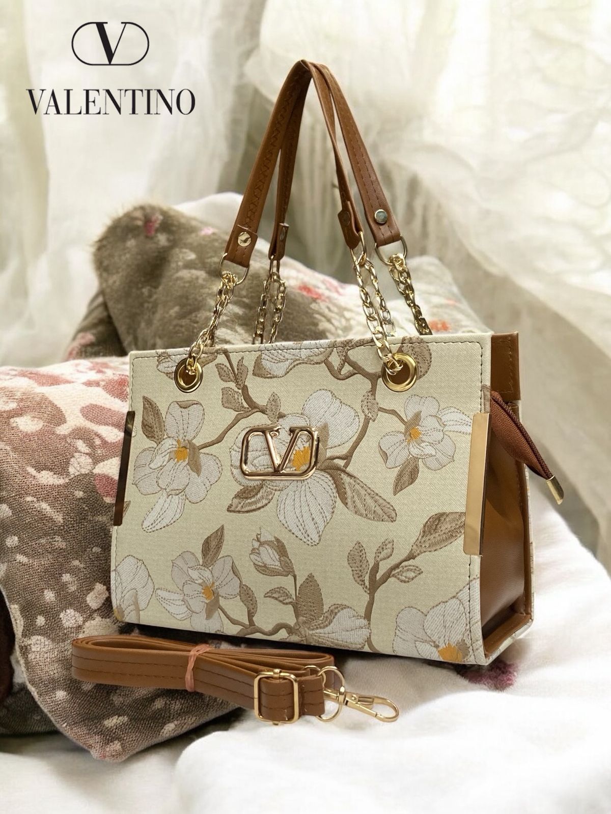 Valentino Blush Bloom Chain Tote