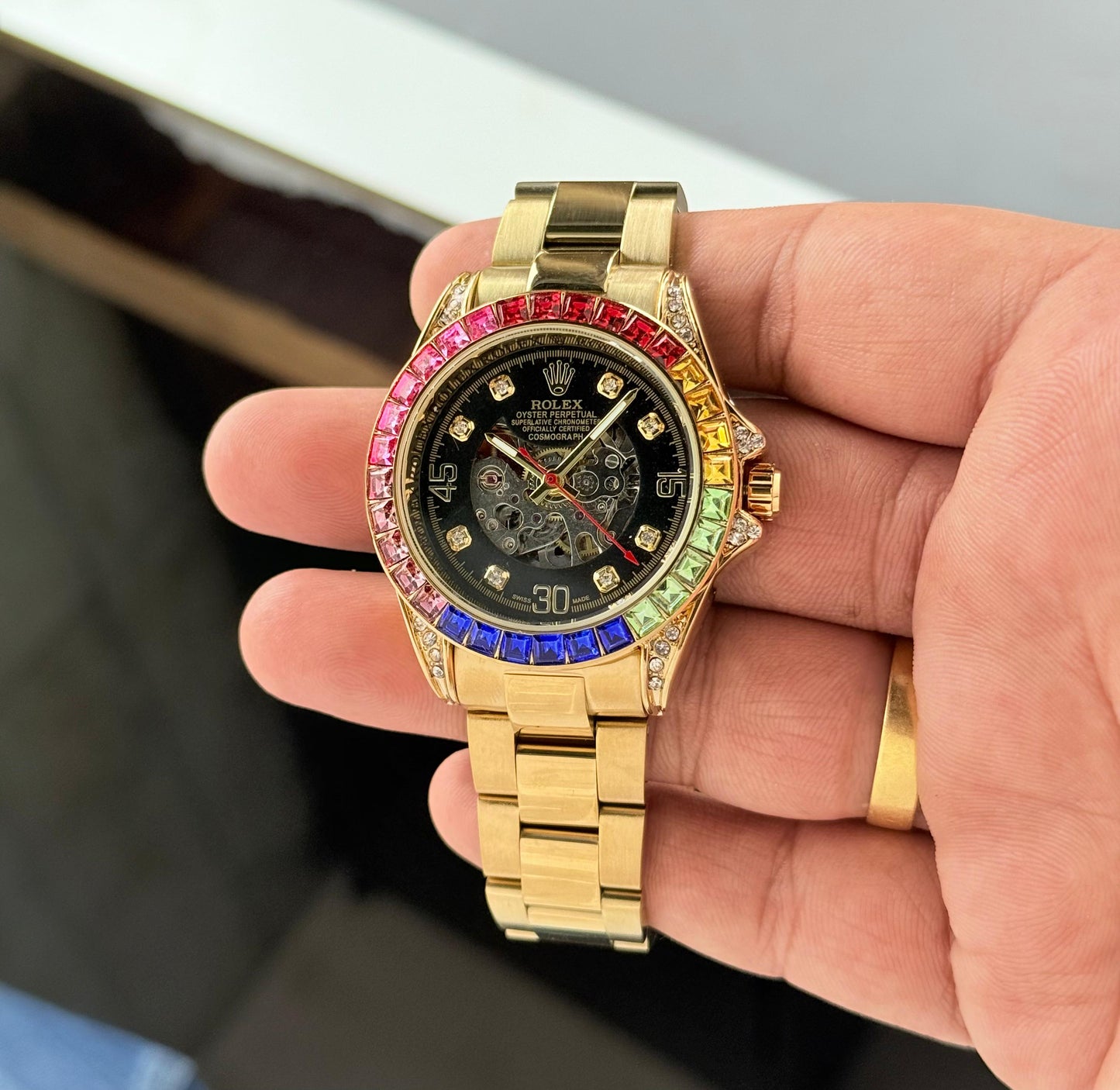 Rolx Rainbow Skeleton Dial – Gold Edition