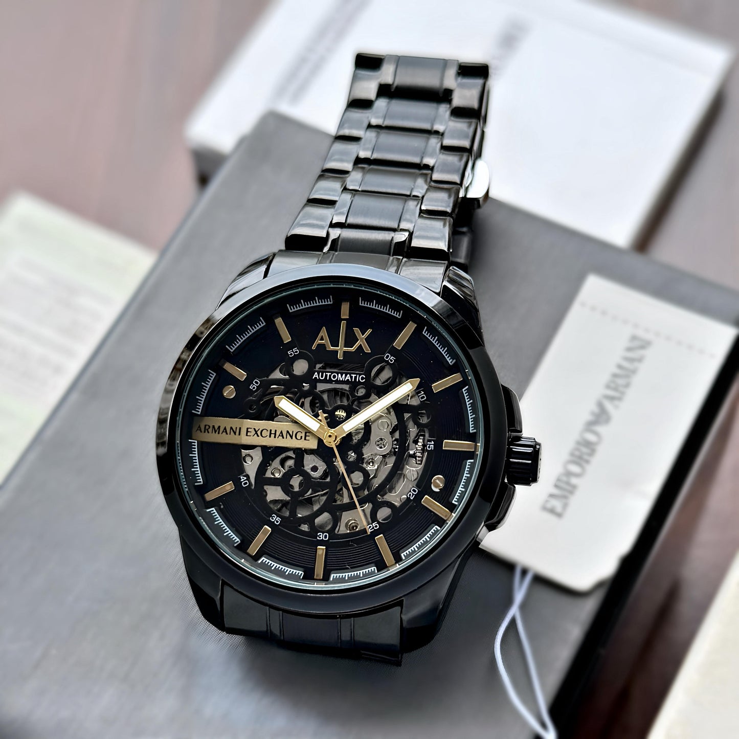 Armani Exchange Hampton Automatic Black Skeleton Watch