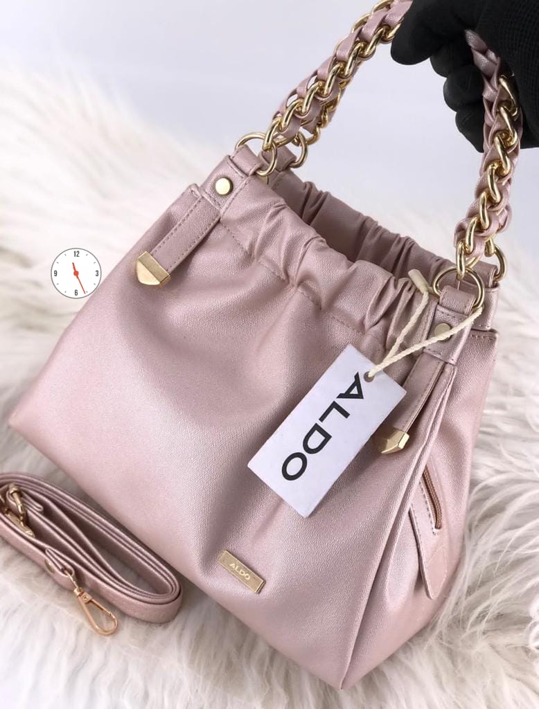 ALDO Black Faux Leather Chain-Strap Bucket Bag