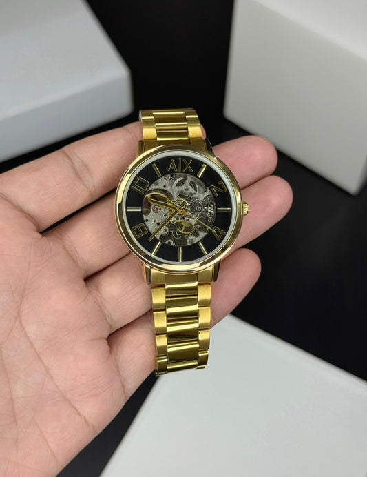 Armani Exchange Men's Gold-Tone Skeleton Dial Watch
