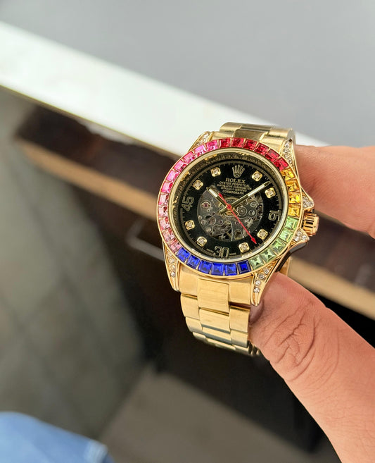 Rolx Rainbow Skeleton Dial – Gold Edition