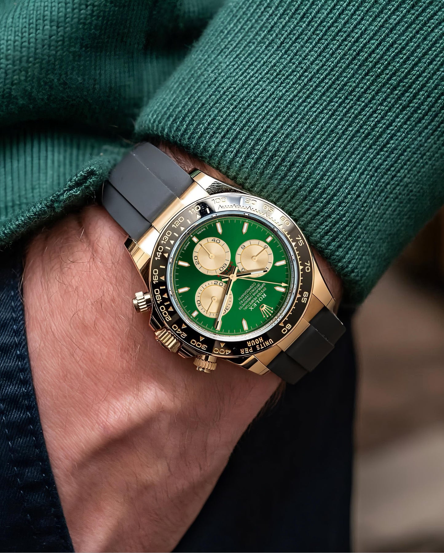 Rolx Cosmograph Daytona – Yellow Gold with Green Dial