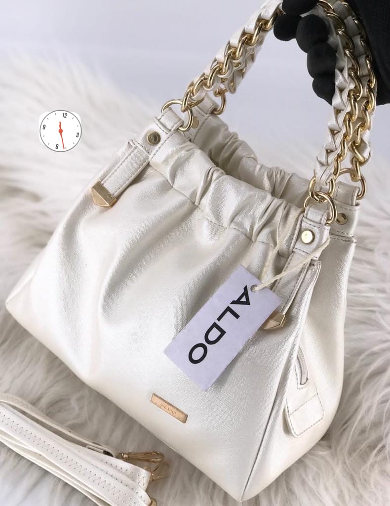 ALDO Black Faux Leather Chain-Strap Bucket Bag