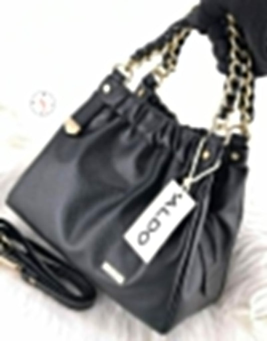 ALDO Black Faux Leather Chain-Strap Bucket Bag
