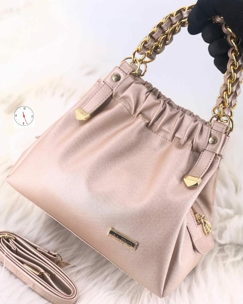 ALDO Black Faux Leather Chain-Strap Bucket Bag