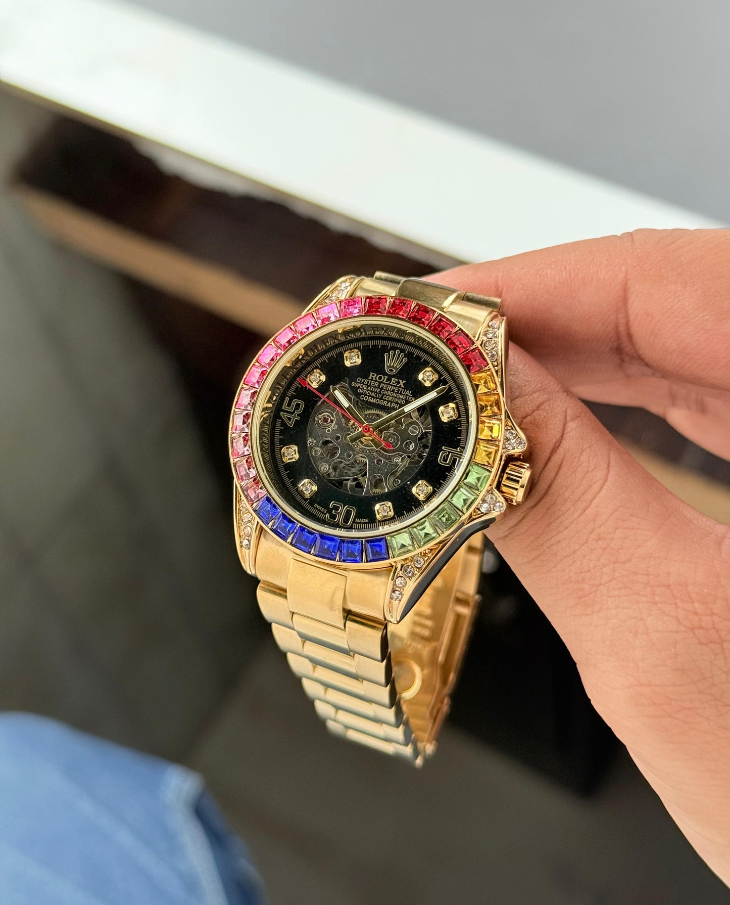 Rolx Rainbow Skeleton Dial – Gold Edition
