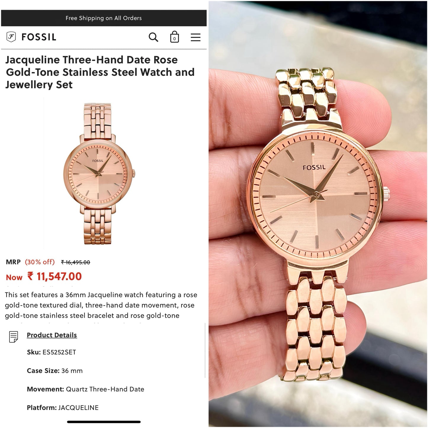 Fossil Rose Gold Analog Watch – Elegant Minimalism