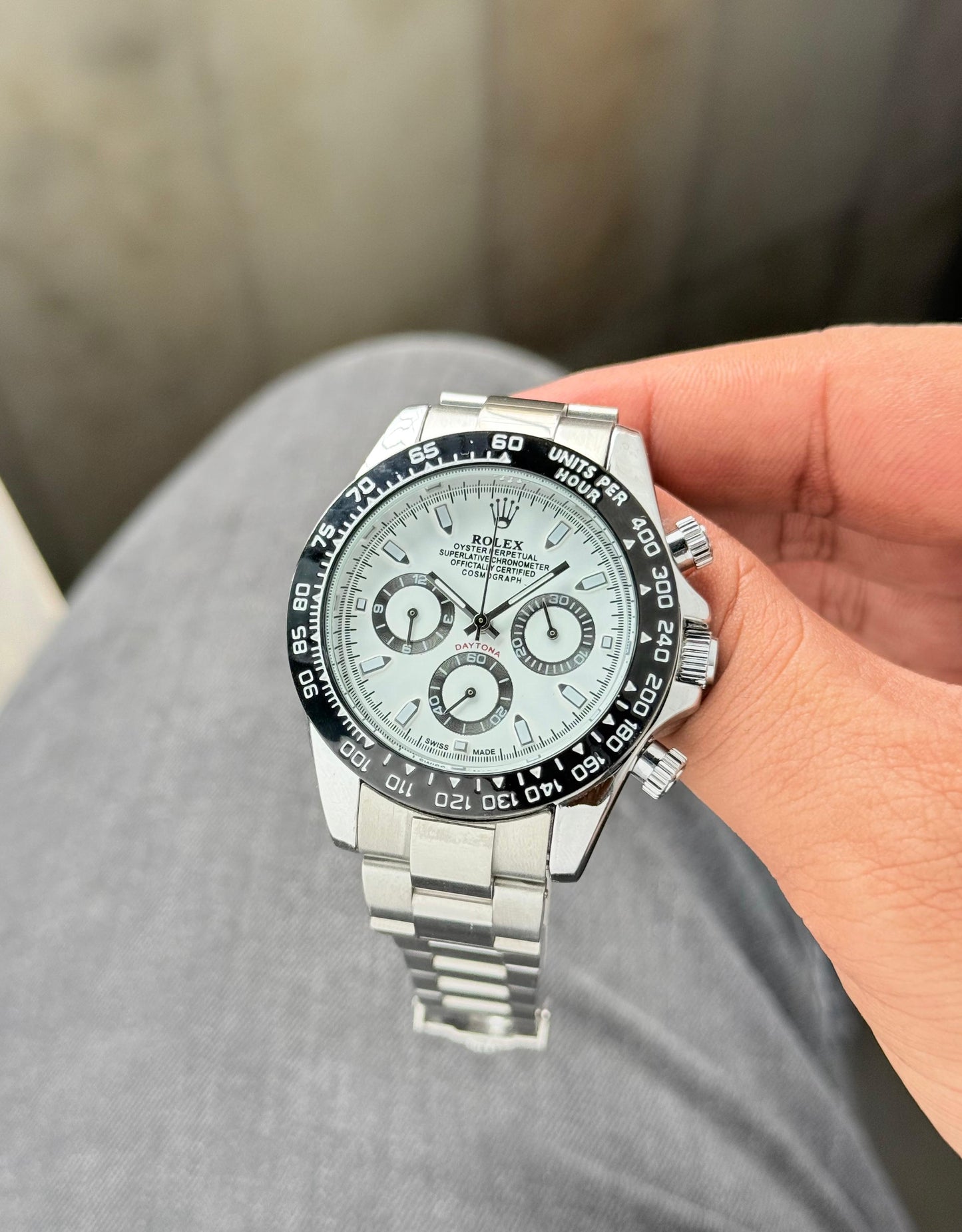 Rolx Cosmograph Daytona – White Dial | Black Ceramic Bezel | 42MM