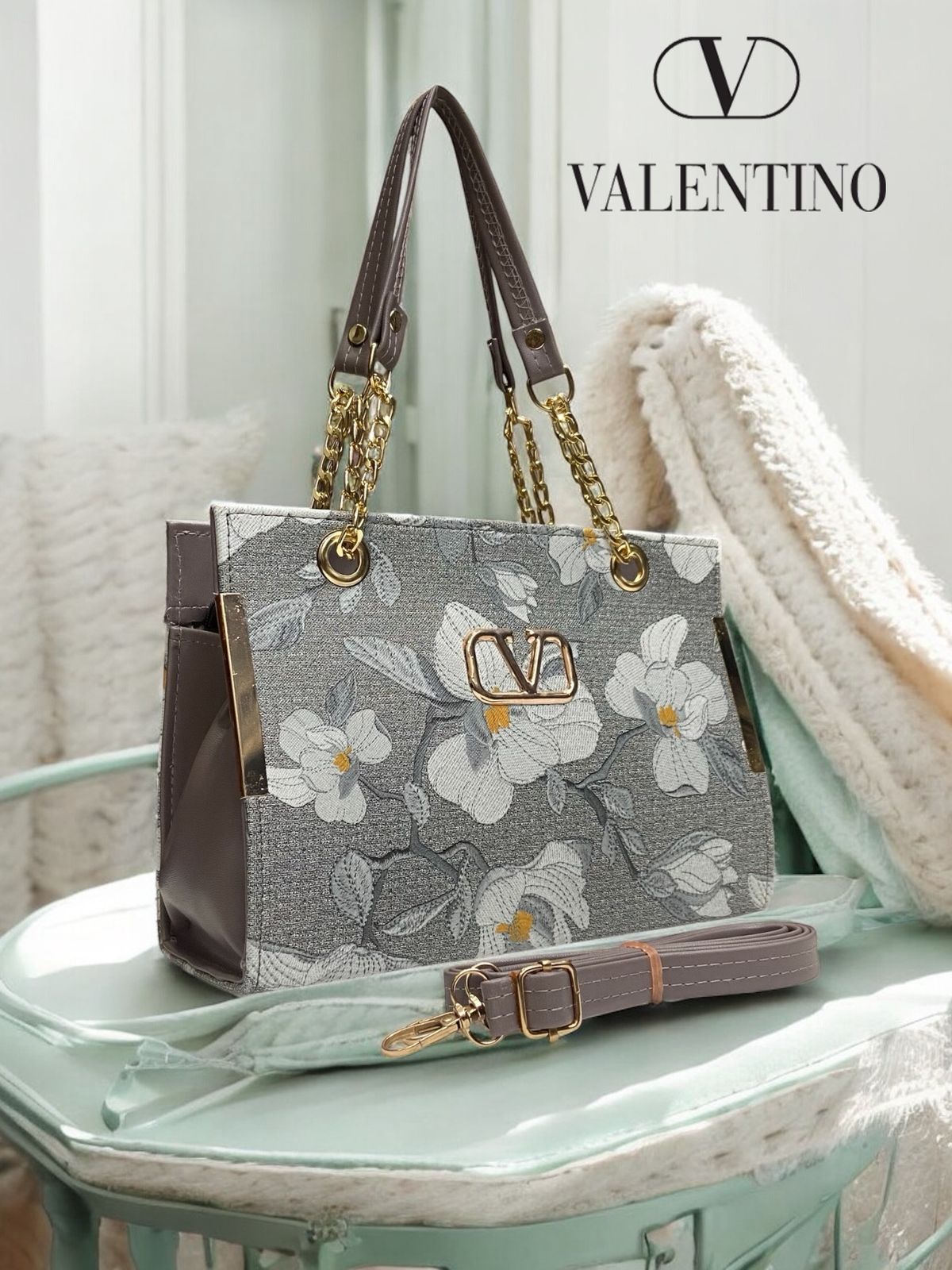 Valentino Blush Bloom Chain Tote